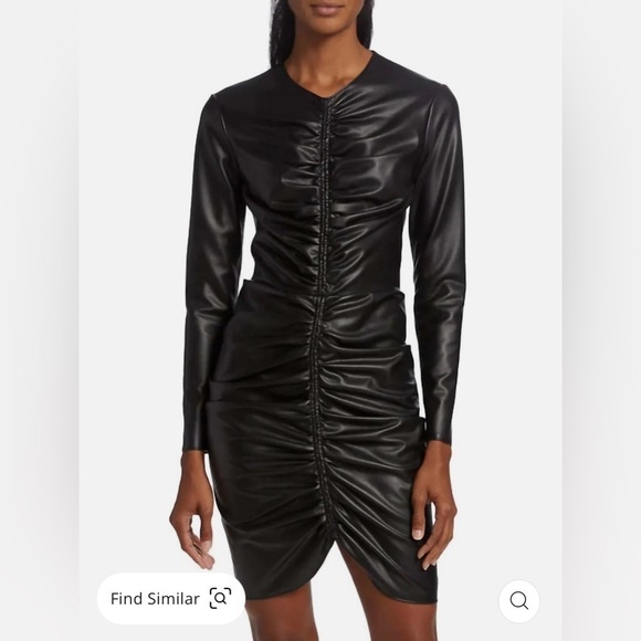 Veronica Beard Dresses & Skirts - VERONICA BEARD Grunge Moto Indie Sleaze Faux Leather Ruched Mini Dress Black NEW